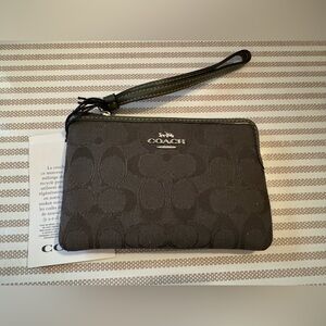 Coach Small Corner Zip Wristlet, Signature Jacquard w/Green Olive leather strap